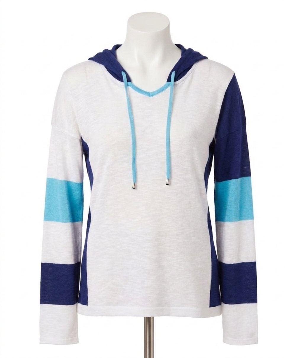 NEW FRENCH KYSS v-neck long sleeve hoodie in white/multi